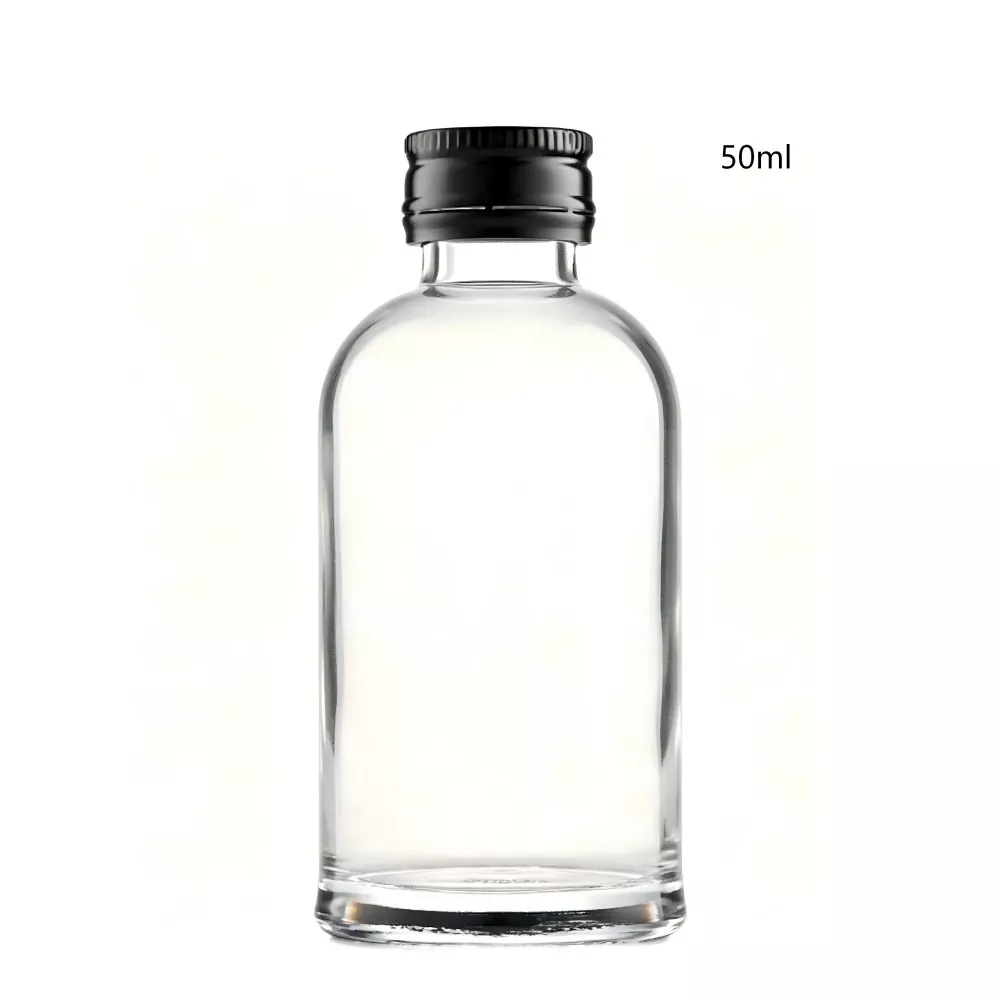 50 ml stiklinis apvalus airiško viskio butelis su užsukamu dangteliu