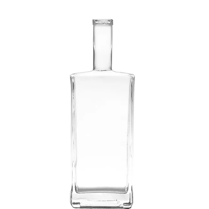 750 ml tuščias kvadratinis skaidraus stiklo alkoholio butelis